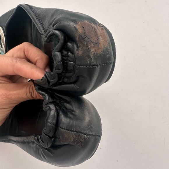 Tory Burch Classic Minnie Leather Travel Ballet Flat Black and Silver Size 7 - Picture 4 of 7